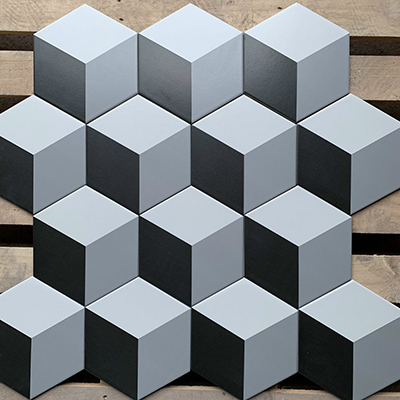Gạch lục giác đẹp giá rẻ hình lập phương đen trắng 20×23