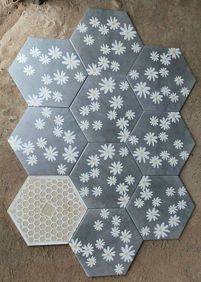 Gạch lục giác đẹp giá rẻ xám bông cúc 20×23