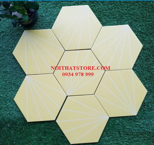 Gạch lục giác màu vàng sọc trắng