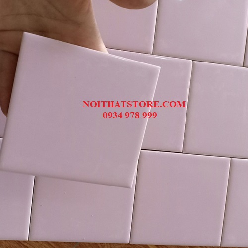Gạch thẻ vuông hồng bóng phẳng 10×10
