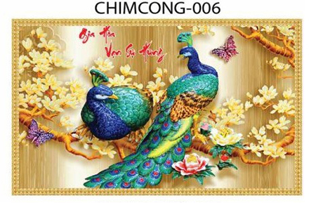 Gạch tranh 3D chim công 006