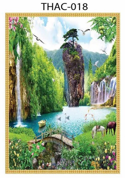 Gạch tranh 3D phong thủy thác nước 018