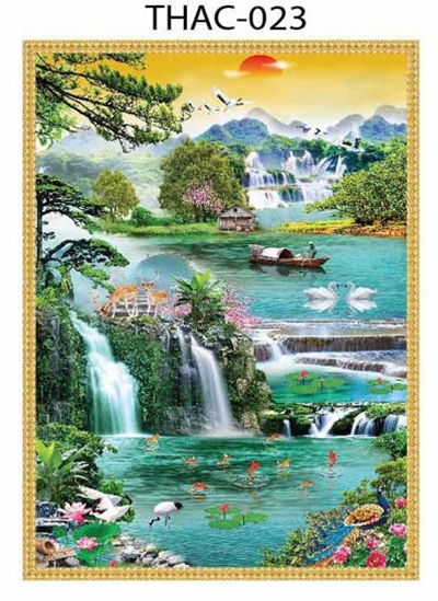 Gạch tranh 3D phong thủy thác nước 023