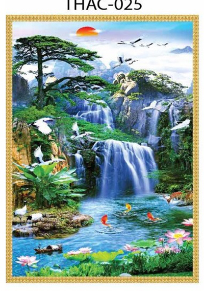 Gạch tranh 3D phong thủy thác nước 025