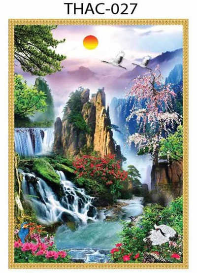 Gạch tranh 3D phong thủy thác nước 027