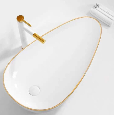 Lavabo đặt bàn trắng viền vàng