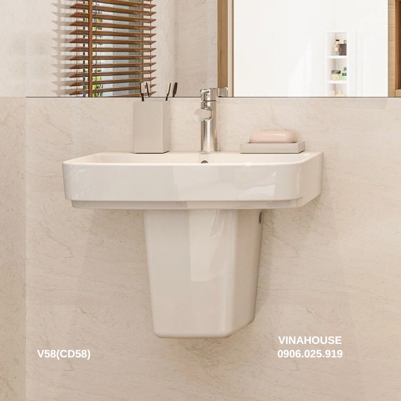 Bộ lavabo treo tường chân ngắn Viglacera V58(CD58)