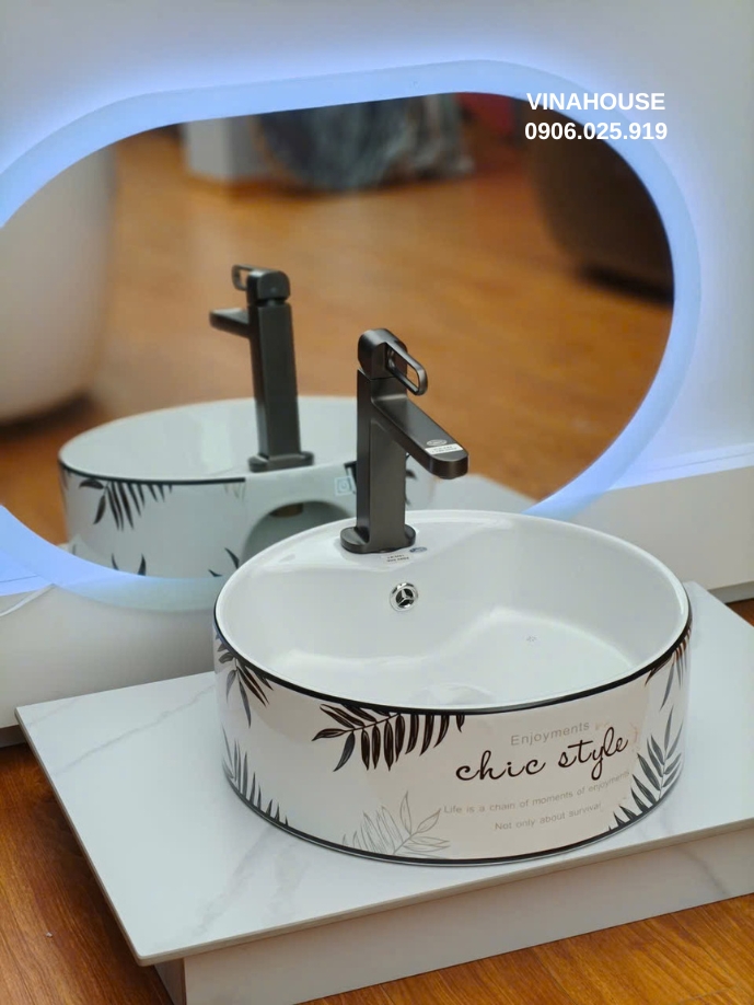 Chậu Lavabo tròn đặt bàn hoa văn