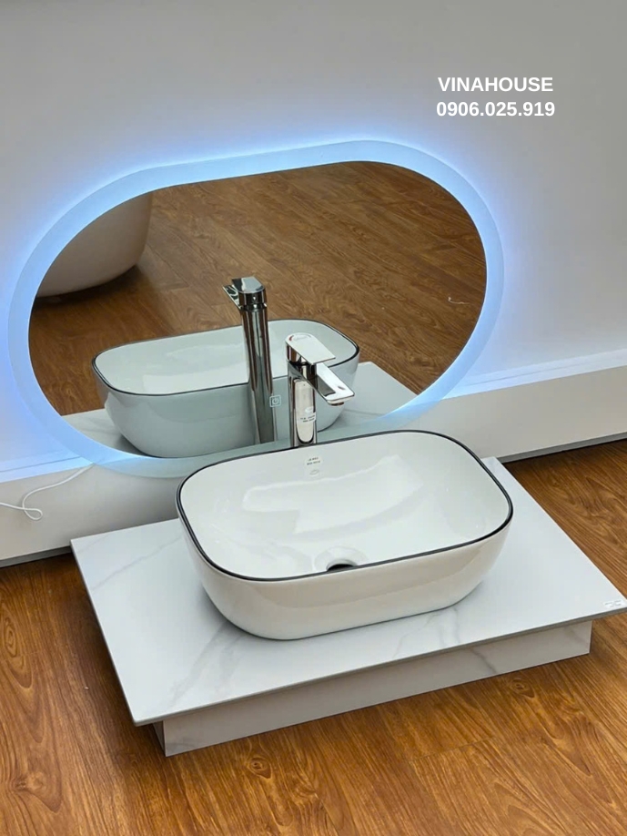 Chậu Lavabo tròn đặt bàn vuông giác