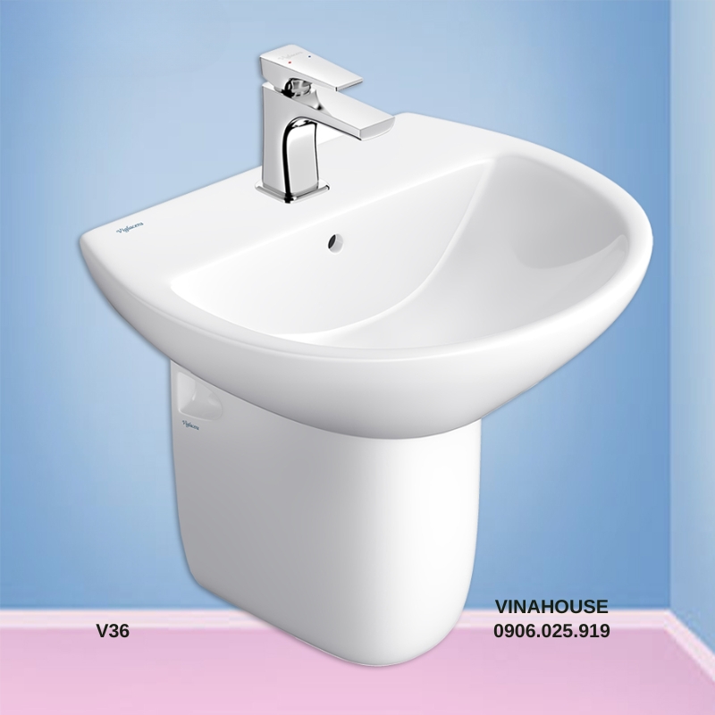 Chậu rửa mặt Lavabo Viglacera V36 kèm chân