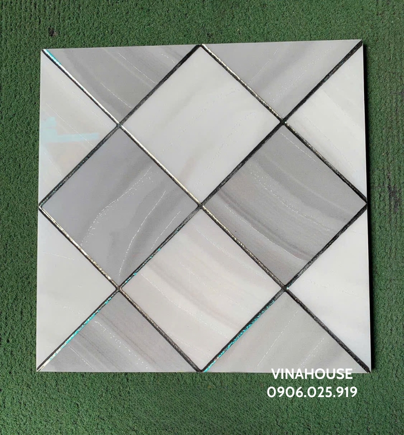 Gạch trang trí 30×30 ô vuông xám khắc kim bạc