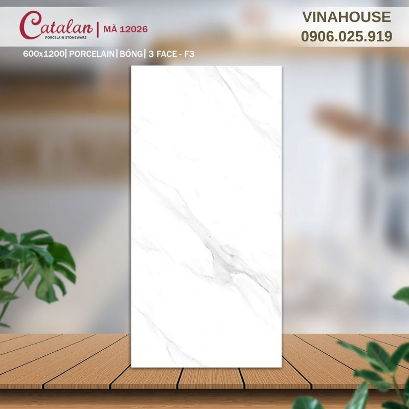 Gạch Catalan 60×120 trắng vân khói 12026