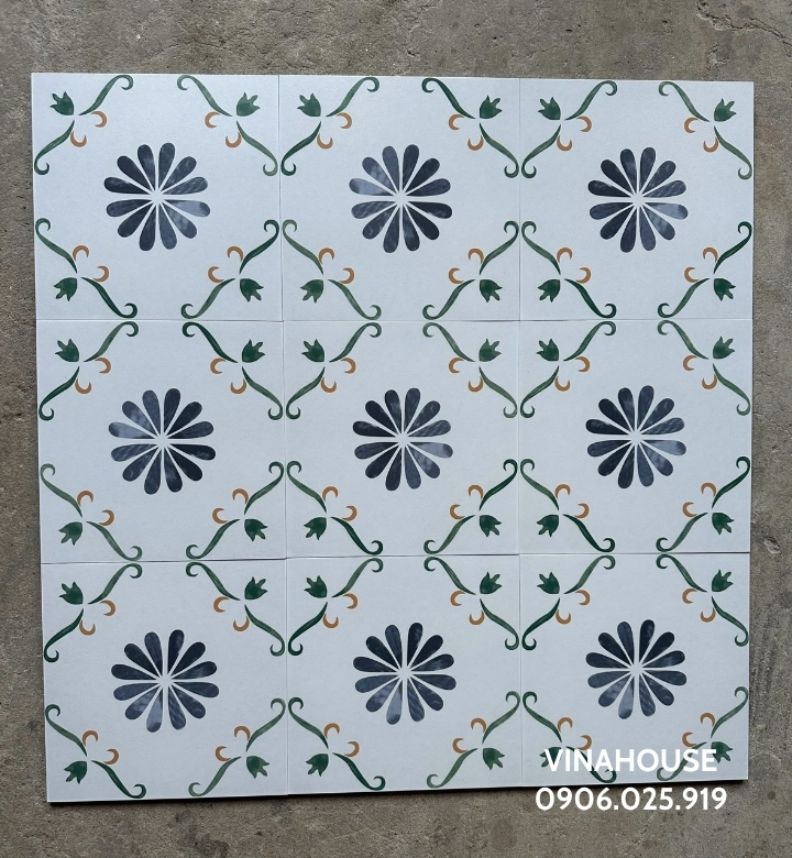 Gạch bông 30×30 hoa văn trắng xanh MHB30515