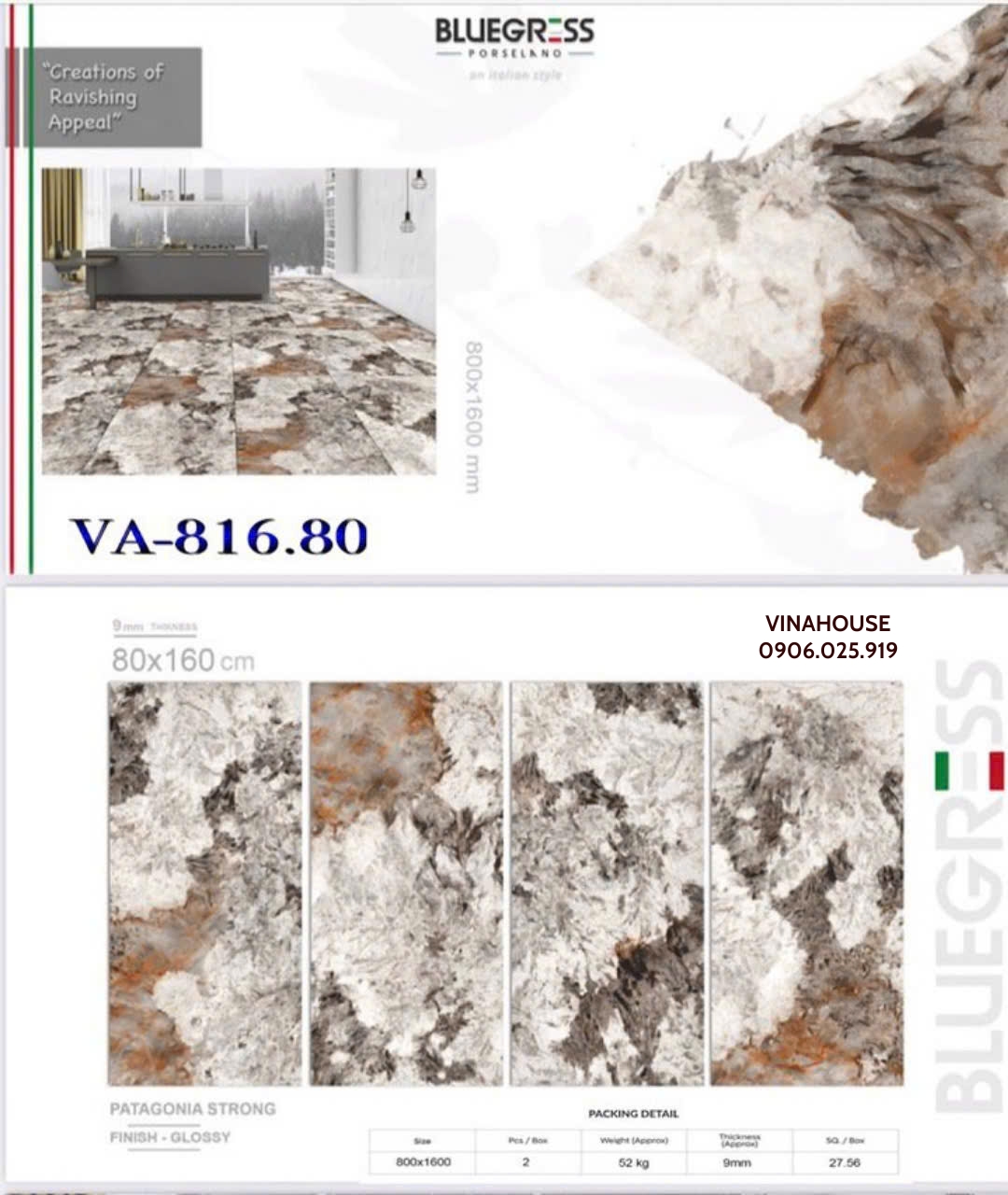 Gạch lát nền 80×160 bóng VA81680