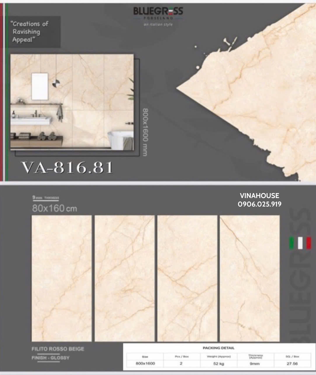 Gạch lát nền 80×160 bóng VA81681