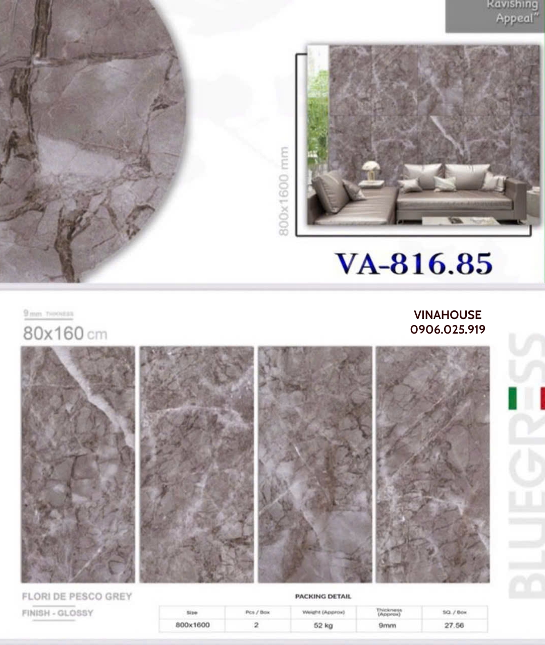 Gạch lát nền 80×160 bóng VA81685