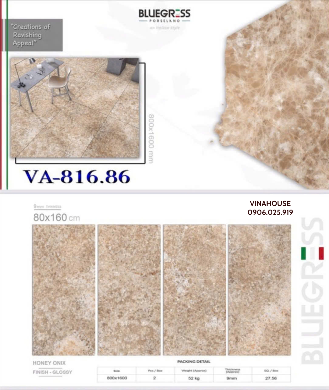 Gạch lát nền 80×160 bóng VA81686