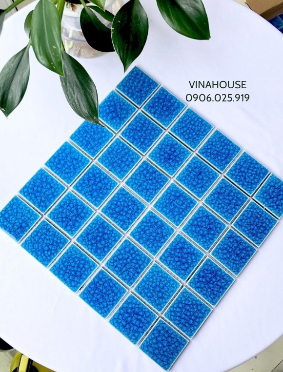 Gạch mosaic gốm sứ men rạn xanh biển