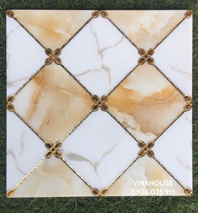 Gạch trang trí 30×30 ô vuông khắc kim vàng