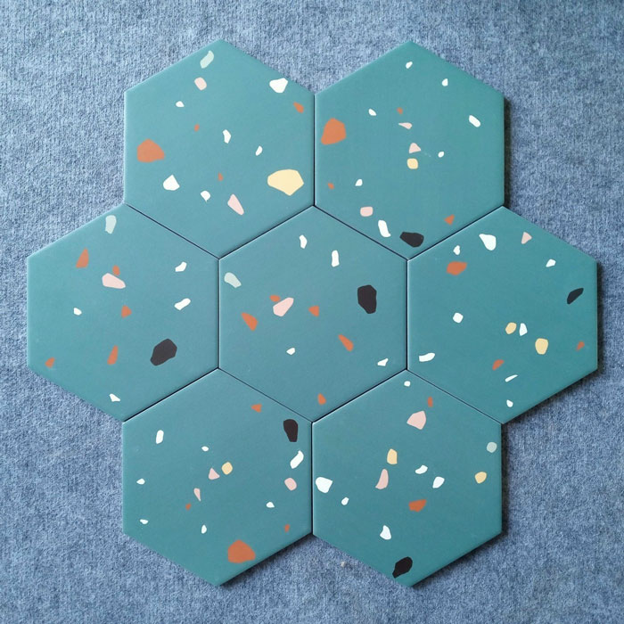 Gạch lục giác màu xanh terrazzo