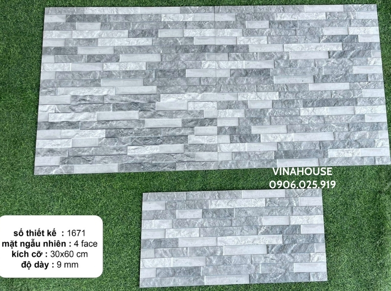 Gạch men 30×60 đá ghép màu xám