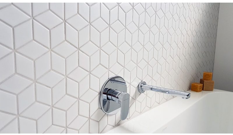 Gạch mosaic kim cương lập phương trắng