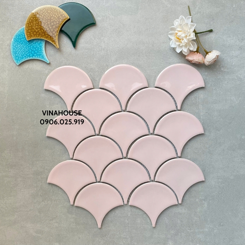 Gạch Mosaic vảy cá màu hồng