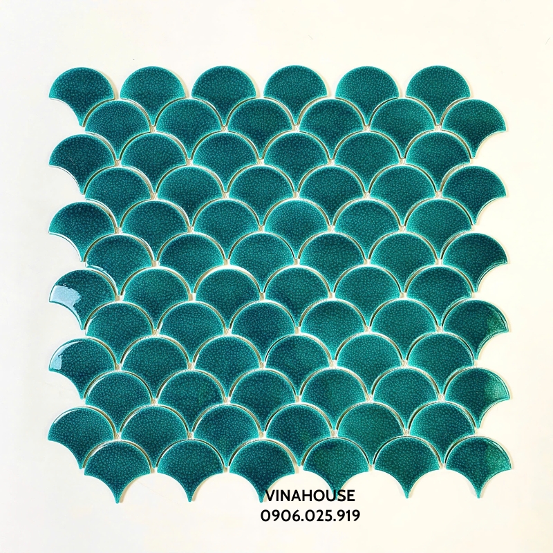 Gạch Mosaic vảy cá xanh men rạn