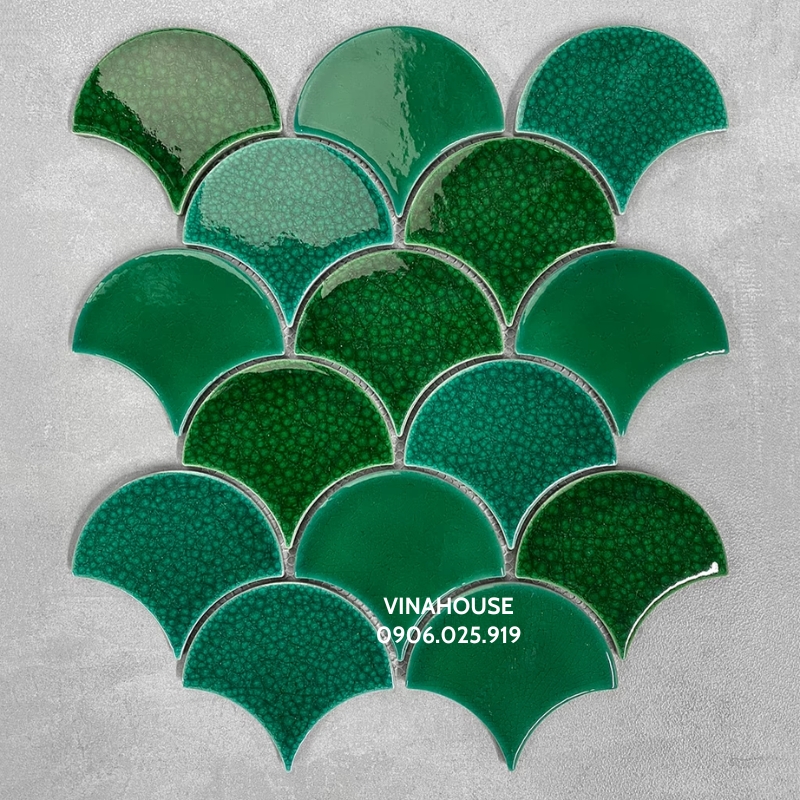 Gạch Mosaic vảy cá mix màu xanh lá