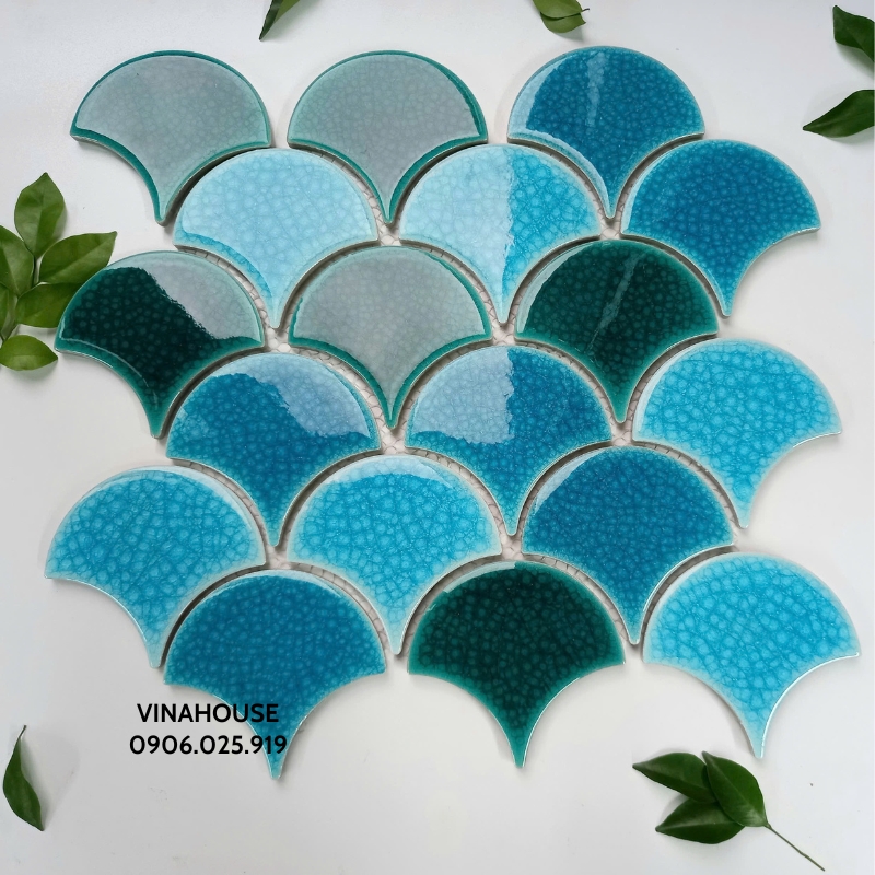 Gạch Mosaic vảy cá mix màu xanh dương
