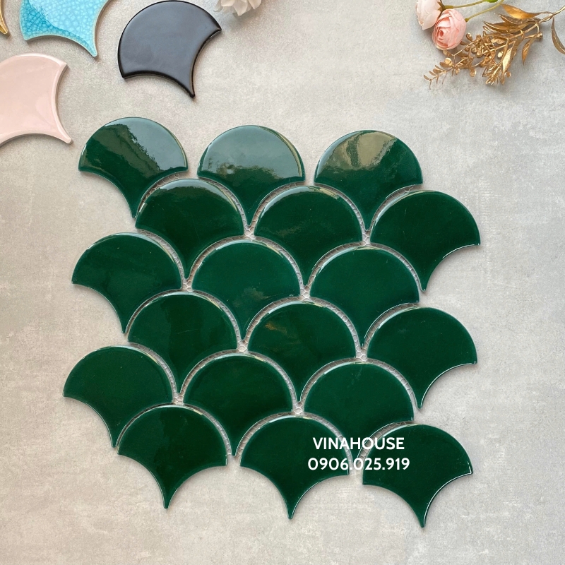Gạch Mosaic vảy cá xanh lá
