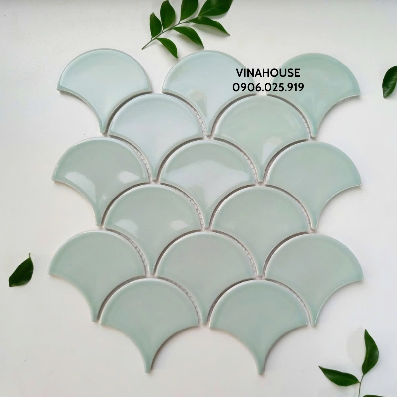 Gạch Mosaic vảy cá xanh nhạt