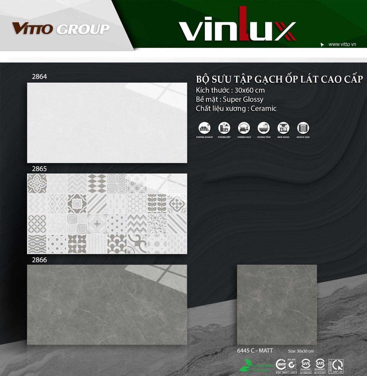 Gạch 30×60 Vulux mã 2864-2866 siêu mài bóng
