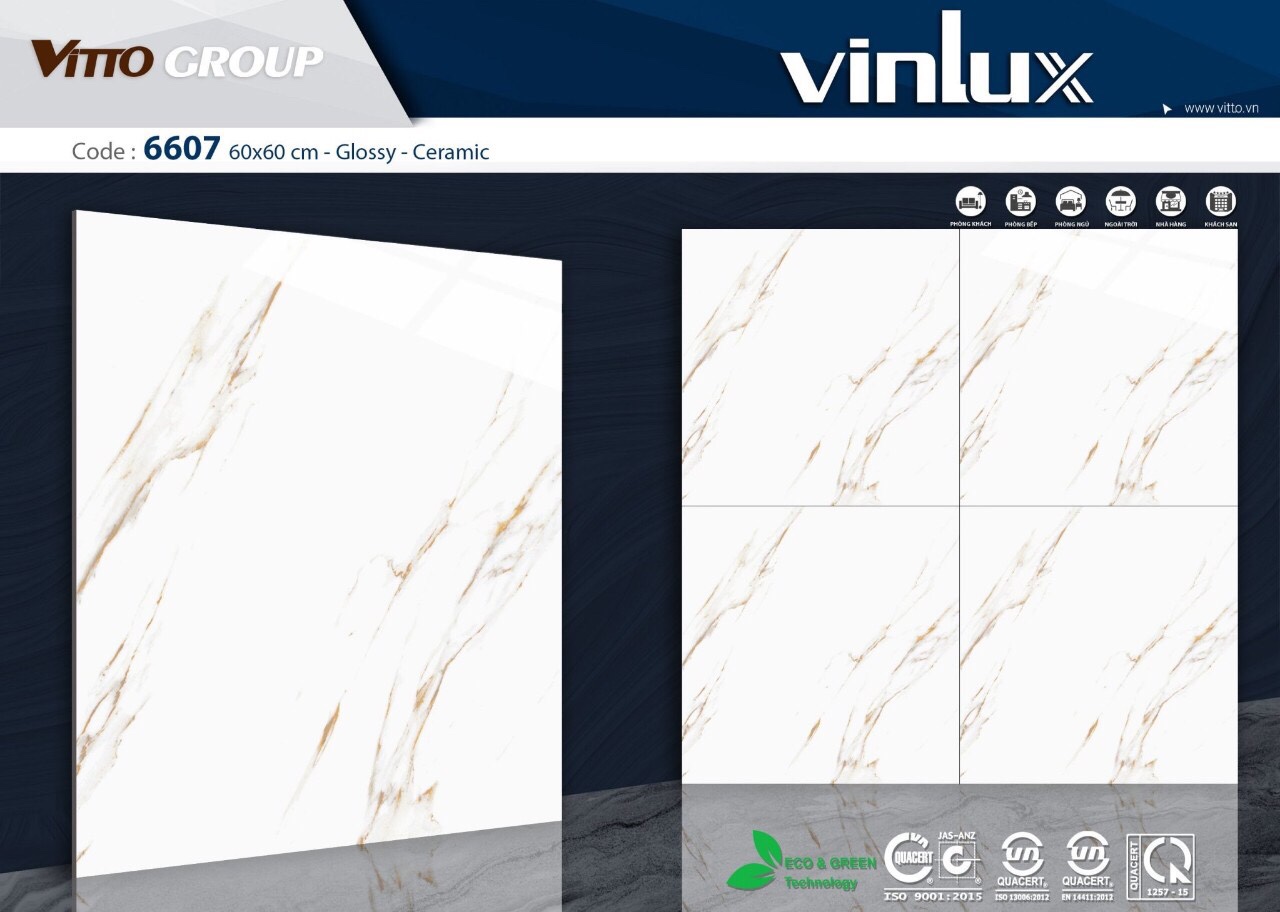 Gạch Kích thước 60×60 vân trắng khói Vinlux mã 6607 giá rẻ