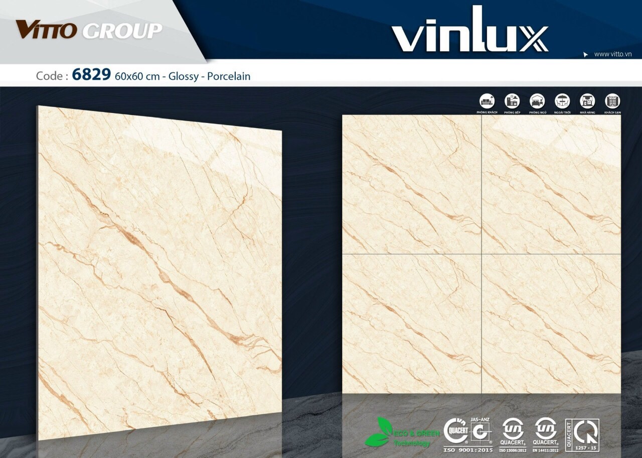 Gạch Kích thước 60×60 vân trắng khói Vinlux mã 6829
