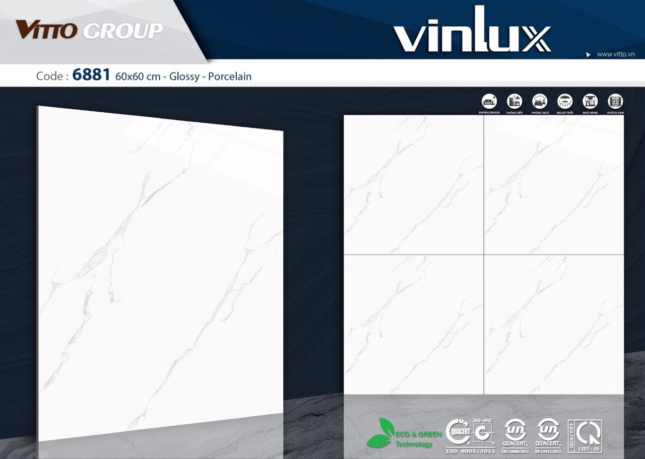 Gạch Kích thước 60×60 vân trắng khói Vinlux mã 6881
