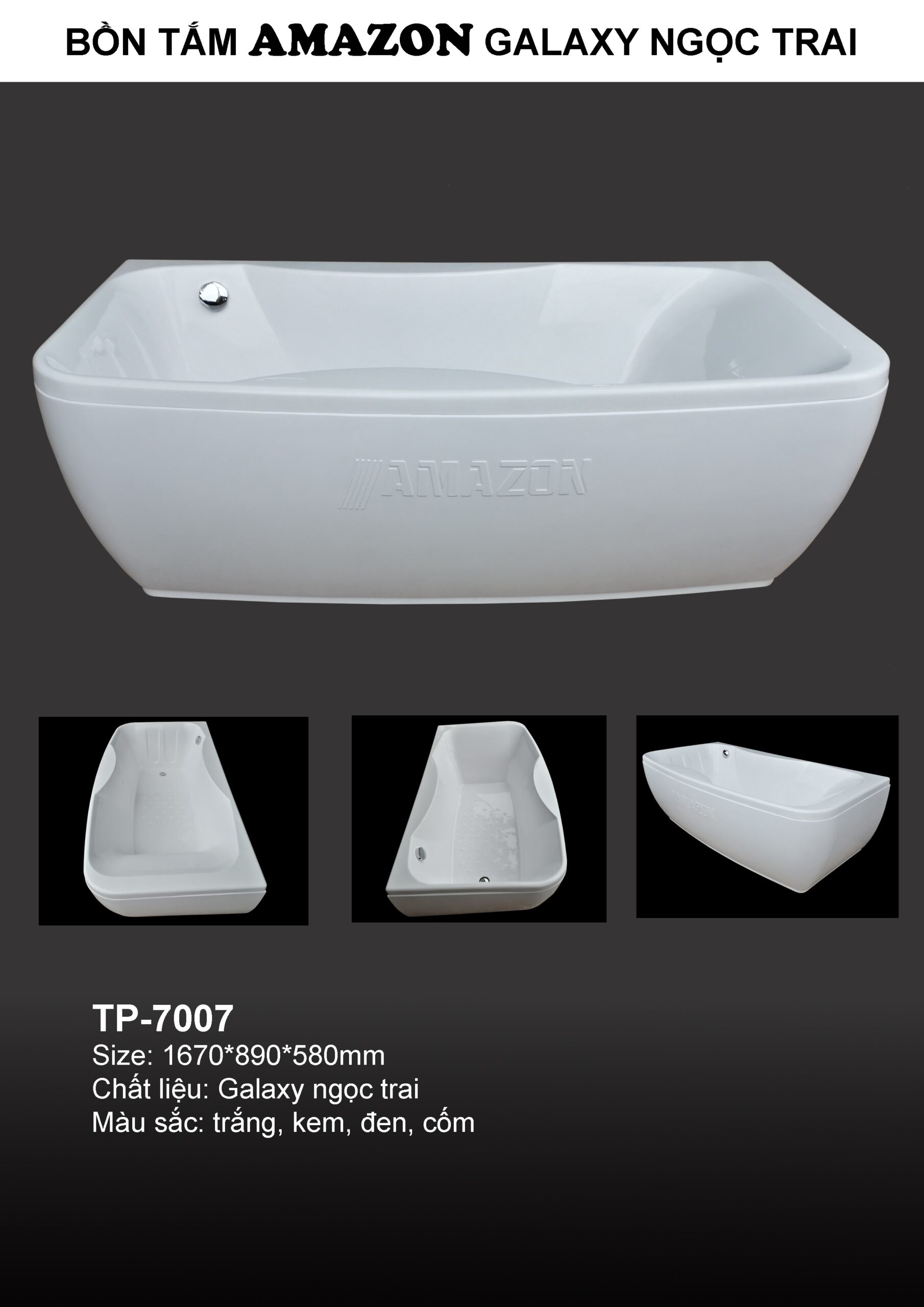 Bồn tắm Amazon mã TP-7007 hình  hạt đậu