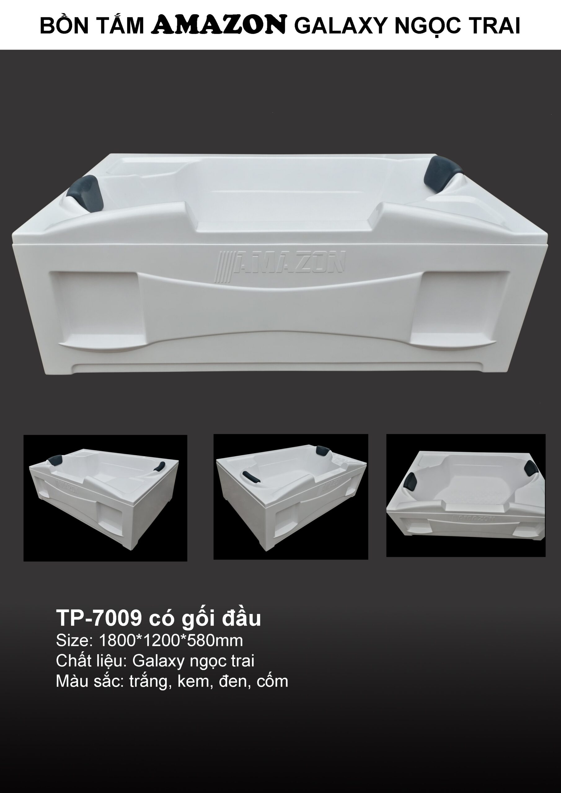Bồn tắm massage Amazon mã TP-8009  hình chữ nhật  2 gối