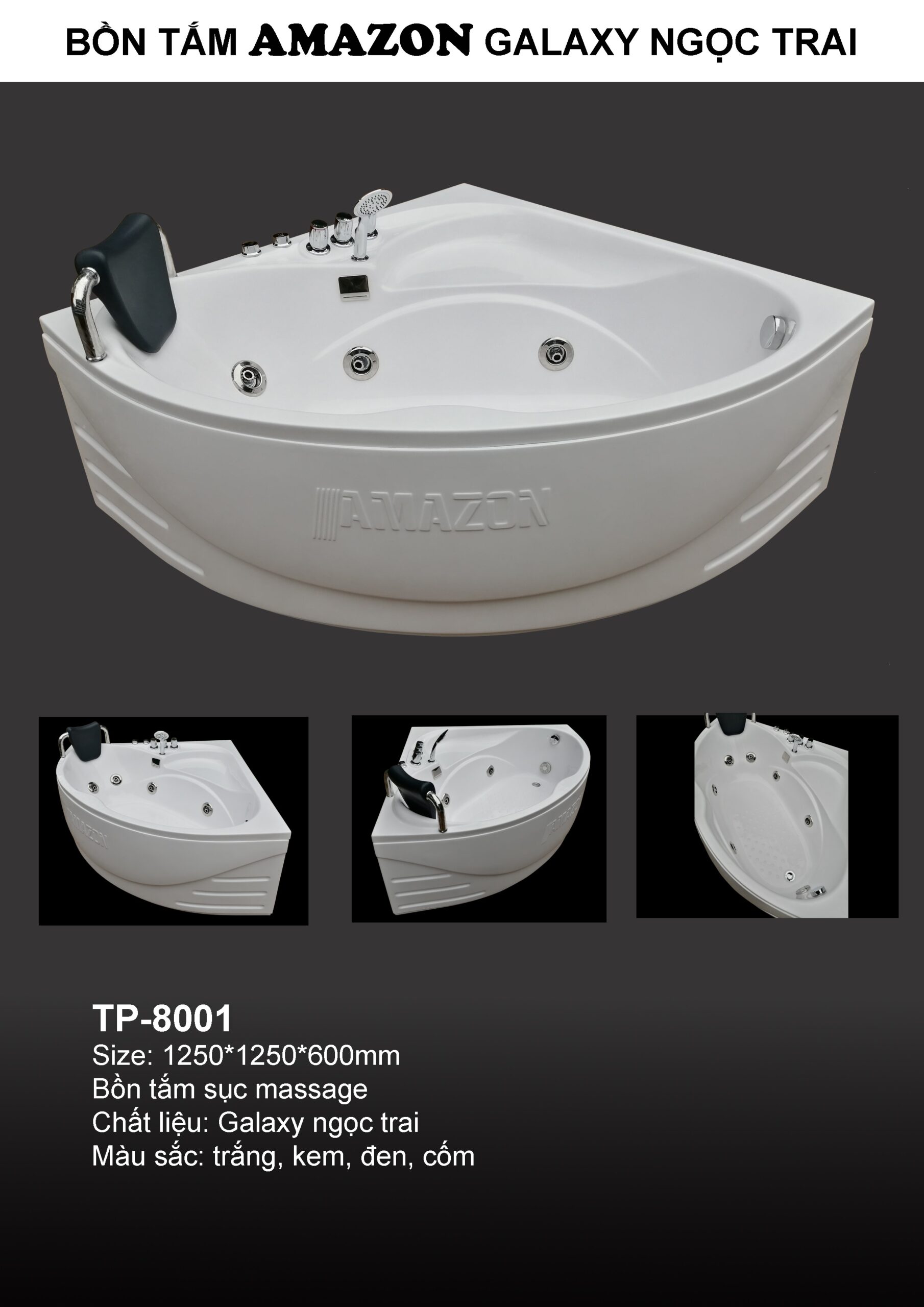 Bồn tắm Amazon mã TP-8001 bồn góc massage đơn có gối