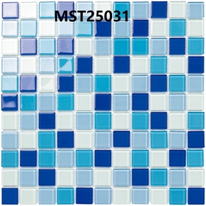 Gạch Mosaic Thủy Tinh Trộn 3 Màu Xanh + 1 Màu Trắng MST25031