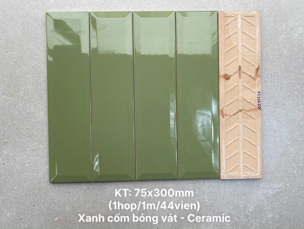 Gạch Trang Trí KT 75x300mm ( 7.5x30cm) màu xanh cốm mã 75306DX