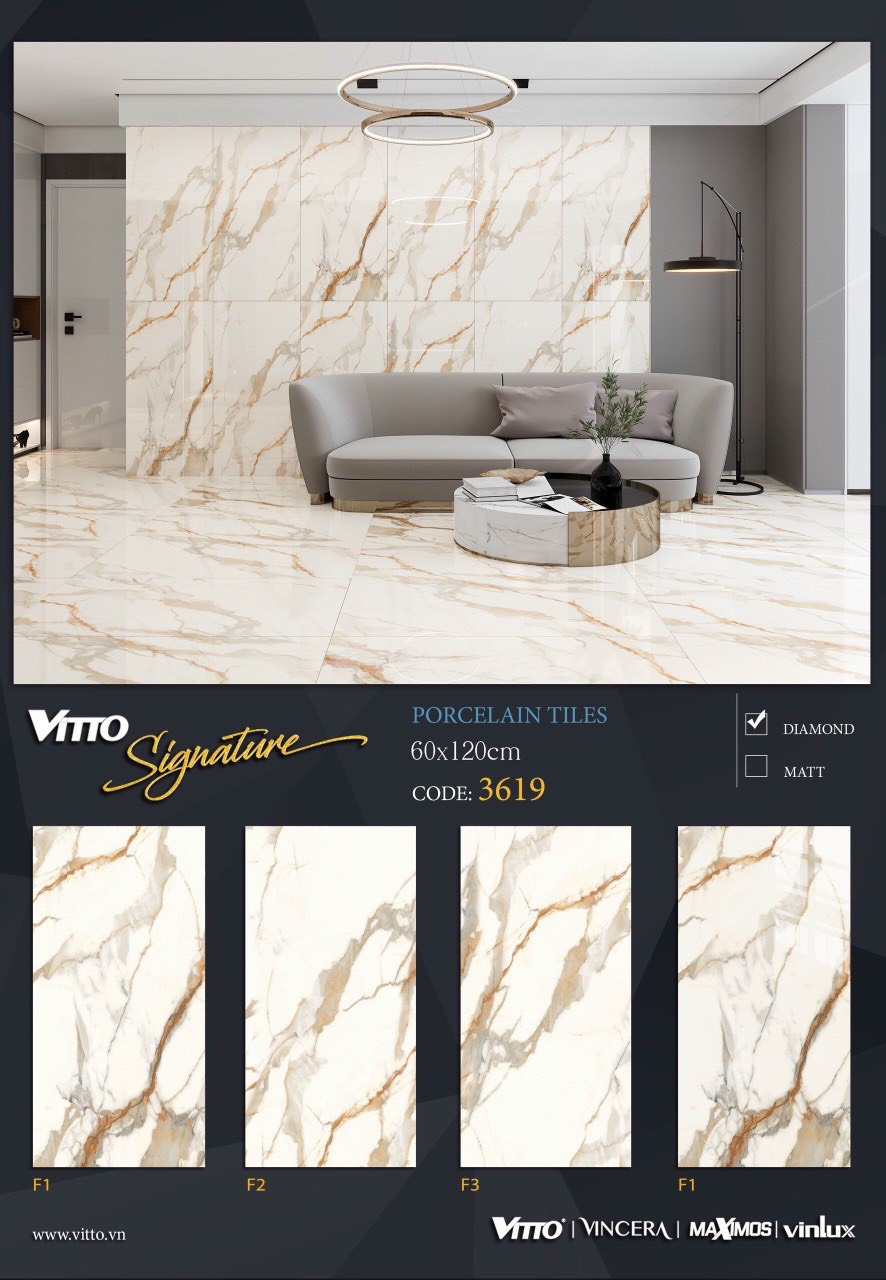 Gạch KT 60×120 mã 3619 Vinlux màu trắng khói